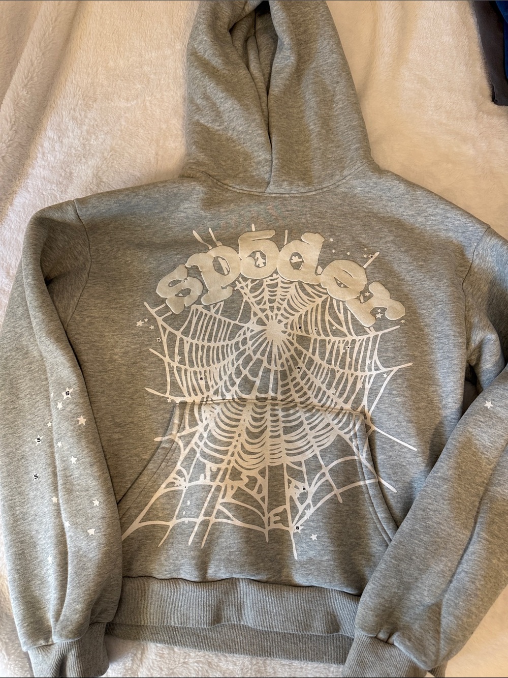 Gray Crewneck Sweatshirt with White Spiderweb Graphic